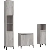 vidaXL 3-tlg. Badmöbel-Set Grau Sonoma Holzwerkstoff