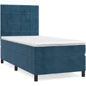 vidaXL Boxspringbett mit Matratze Dunkelblau 90x190 cm Samt