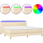 vidaXL Boxspringbett mit Matratze & LED Creme 200x200 cm Stoff