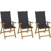 vidaXL Klappbare Gartenstühle 3 Stk. mit Auflagen Massivholz Akazie