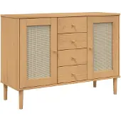 vidaXL Sideboard SENJA Rattan-Optik Braun 112x40x80 cm Kiefernholz