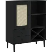 vidaXL Highboard SENJA Rattan-Optik Schwarz 90x40x112 cm Kiefernholz