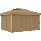 vidaXL Pavillon mit Vorhang 4x3 m Taupe Aluminium