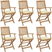 vidaXL Klappbare Gartenstühle 6 Stk. mit Kissen Massivholz Akazie