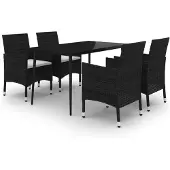 vidaXL 5-tlg. Garten-Essgruppe mit Auflagen Poly Rattan und Glas