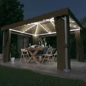 The Living Store Pavillon mit Vorhängen & LED-Lichterkette 4x3 m Taupe