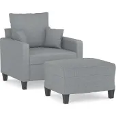 vidaXL Sessel mit Hocker Hellgrau 60 cm Stoff
