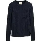 Gant für Damen. 4800100 Pullover mit Rundhalsausschnitt aus navyfarbenem Stretch-Baumwolljersey mit Achterstrick (XS), Lässig, Baumwolle, Ma