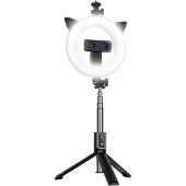 OEM Selfie Stick – mit abnehmbarer Bluetooth-Fernbedienung, Stativ und Ringlampe – P40D-3 Schwarz