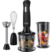 Russell Hobbs Stabmixer [3-in-1: Pürierstab/Zerkleinerer, Mixer- & Schneebesenaufsatz] Matt Schwarz (BPA-freies & spülmaschinenfestes Zubehör, für Smoothie, Suppen Saucen, Joghurt Babynahrung)24702-56