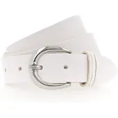 Tamaris Ledergürtel "Clara Silver", Damen, Gr. 85, weiß, Rindsleder, unifarben, Basic, Gürtel Ledergürtel, mit glänzender silberfarbener Schließe, unifarben, 3 cm breit