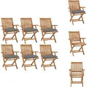 vidaXL Klappbare Gartenstühle mit Kissen 6 Stk. Massivholz Teak - Gartenstühle
