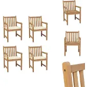 vidaXL Gartenstühle 4 Stk. mit Cremeweißen Kissen Massivholz Teak - Gartenstühle