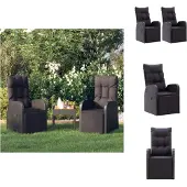 vidaXL Gartensessel mit Kissen 2 Stk. Verstellbar Schwarz Poly Rattan - Gartenstühle