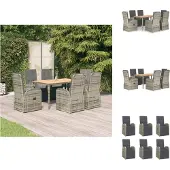 vidaXL 7-tlg. Garten-Essgruppe mit Kissen Grau Poly Rattan - Gartenstühle