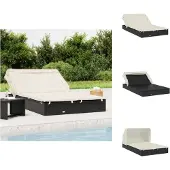 vidaXL 2-Personen-Sonnenliege mit Dach Schwarz 213x118x97 Poly Rattan - Sonnenliegen