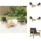 vidaXL 3-tlg. Garten-Lounge-Set mit Dunkelgrauen Kissen Bambus