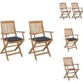 vidaXL Klappbare Gartenstühle 2 Stk. mit Kissen Massivholz Akazie - Gartenstühle