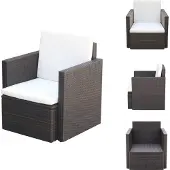 vidaXL Gartenstuhl mit Polstern und Kissen Poly Rattan Braun - Gartenstühle