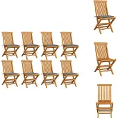 vidaXL Gartenstühle mit Grauen Kissen 8 Stk. Massivholz Teak - Gartenstühle
