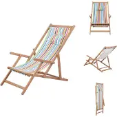 vidaXL Klappbarer Strandstuhl Stoff und Holzrahmen Mehrfarbig - Gartenstühle