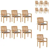 vidaXL Stapelbare Gartenstühle mit Kissen 6 Stk. Massivholz Teak - Gartenstühle