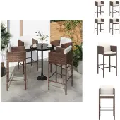 vidaXL Barhocker 4 Stk. mit Kissen Braun Poly Rattan - Gartenstühle