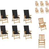 vidaXL Gartenstühle 6 Stk. mit Schwarzen Kissen Massivholz Teak - Gartenstühle