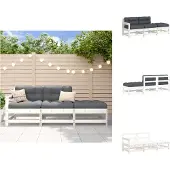 vidaXL 3-tlg. Garten-Lounge-Set mit Kissen Weiß Massivholz