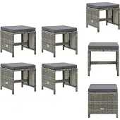 vidaXL Gartenhocker 4 Stk. mit Sitzkissen Poly Rattan Grau - Gartenstühle