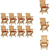 vidaXL Gartenstühle mit Roten Kissen 8 Stk. Massivholz Teak - Gartenstühle