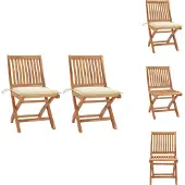 vidaXL Gartenstühle 2 Stk. mit Cremen Kissen Teak Massivholz - Gartenstühle