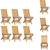 vidaXL Gartenstühle mit Kissen 6 Stk. Grau Karomuster Massivholz Teak - Gartenstühle