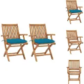 vidaXL Gartenstühle 2 Stk. mit Hellblauen Kissen Massivholz Teak - Gartenstühle
