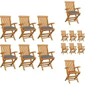 vidaXL Gartenstühle mit Grauen Kissen 6 Stk. Massivholz Teak - Gartenstühle