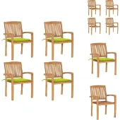 vidaXL Stapelbare Gartenstühle mit Kissen 4 Stk. Massivholz Teak - Gartenstühle