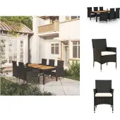 vidaXL 7-tlg. Garten-Essgruppe mit Auflagen Poly Rattan Schwarz
