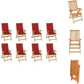 vidaXL Garten-Liegestühle mit Kissen 8 Stk. Massivholz Teak - Gartenstühle