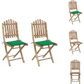 vidaXL Klappbare Gartenstühle 2 Stk. mit Kissen Bambus - Gartenstühle