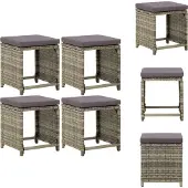 vidaXL Gartenhocker 4 Stk. mit Kissen Poly Rattan Grau - Gartenstühle