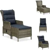 vidaXL Verstellbarer Gartensessel mit Fußhocker Poly Rattan Braun - Gartenstühle