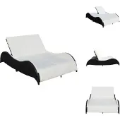 vidaXL Doppel-Sonnenliege mit Auflage Poly Rattan Schwarz - Sonnenliegen