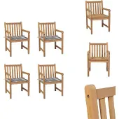 vidaXL Gartenstühle 4 Stk. Graue Karomuster-Kissen Massivholz Teak - Gartenstühle