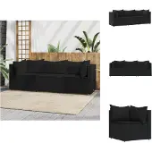 vidaXL 3-tlg. Garten-Lounge-Set mit Kissen Schwarz Poly Rattan