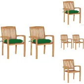 vidaXL Gartenstühle 2 Stk. mit Grünen Kissen Massivholz Teak - Gartenstühle