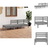 vidaXL 3-tlg. Garten-Lounge-Set Grau Massivholz Kiefer