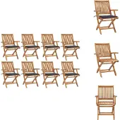 vidaXL Klappbare Gartenstühle mit Kissen 8 Stk. Massivholz Teak - Gartenstühle