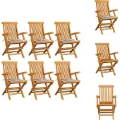 vidaXL Gartenstühle Graue Karomuster-Kissen 6 Stk. Massivholz Teak - Gartenstühle