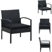 vidaXL Gartenstuhl mit Kissen Poly Rattan Schwarz - Gartenstühle
