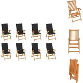 vidaXL Garten-Liegestühle mit Kissen 8 Stk. Massivholz Teak - Gartenstühle